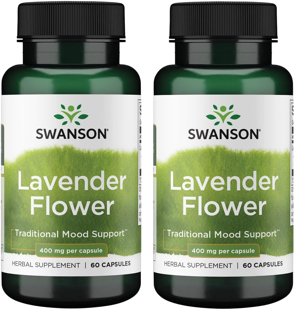 Swanson Flor de Lavanda - Suplemento Herbal para el Apoyo del Estado de Ánimo - Favorece la Relajación - 60 Cápsulas (400mg) (Paquete de 2)