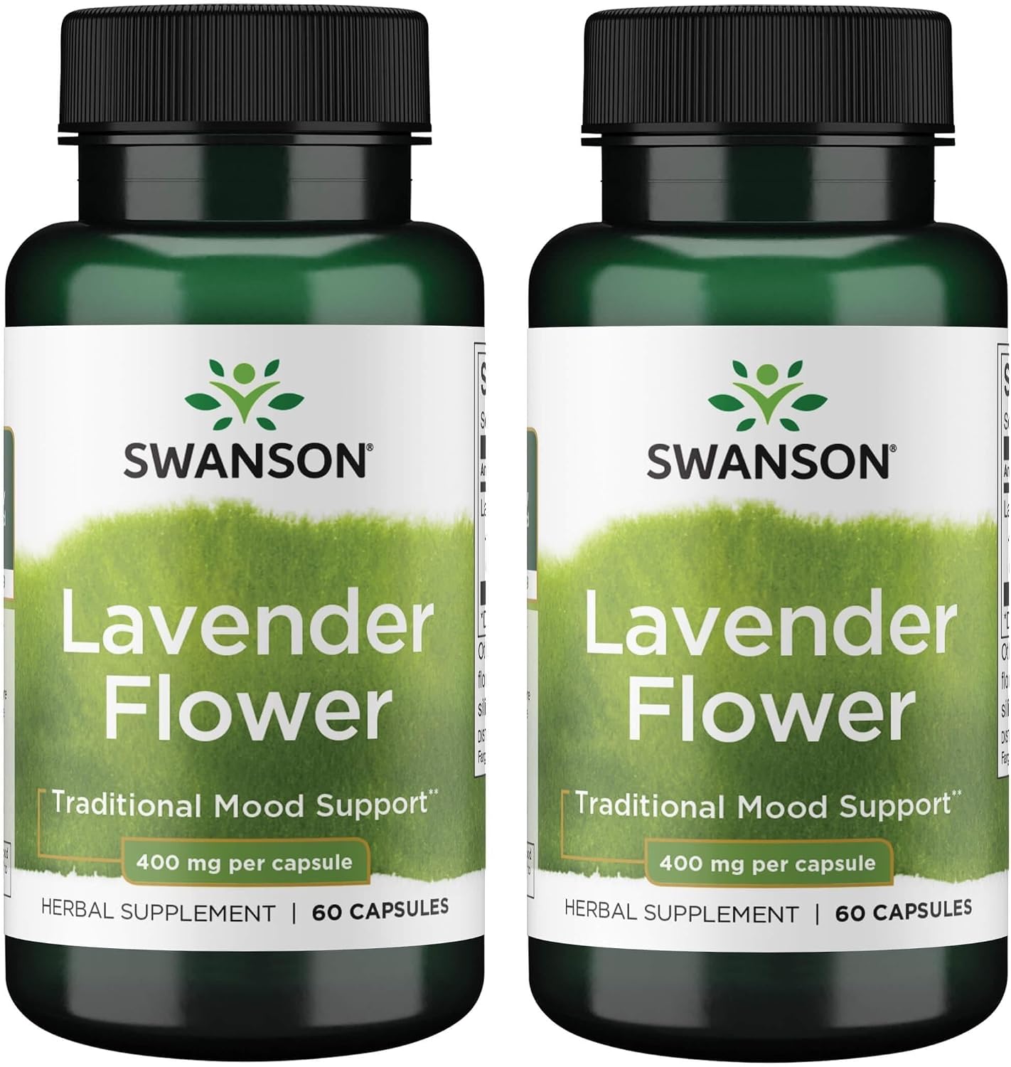 Swanson Flor de Lavanda - Suplemento Herbal para el Apoyo del Estado de Ánimo - Favorece la Relajación - 60 Cápsulas (400mg) (Paquete de 2)