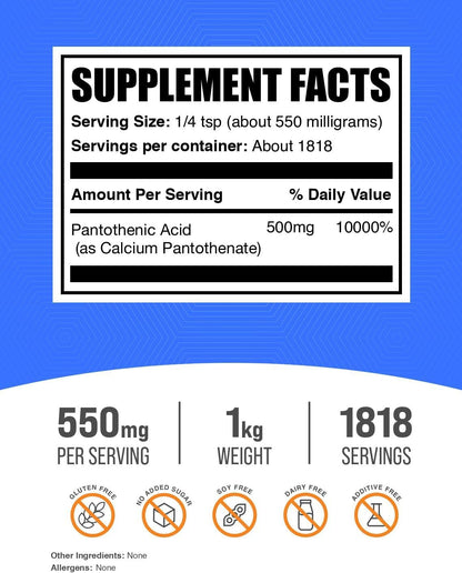 BulkSupplements.com Vitamina B5 en Polvo - – El ácido pantoténico contribuye a la reducción del cansancio y la – Image 2