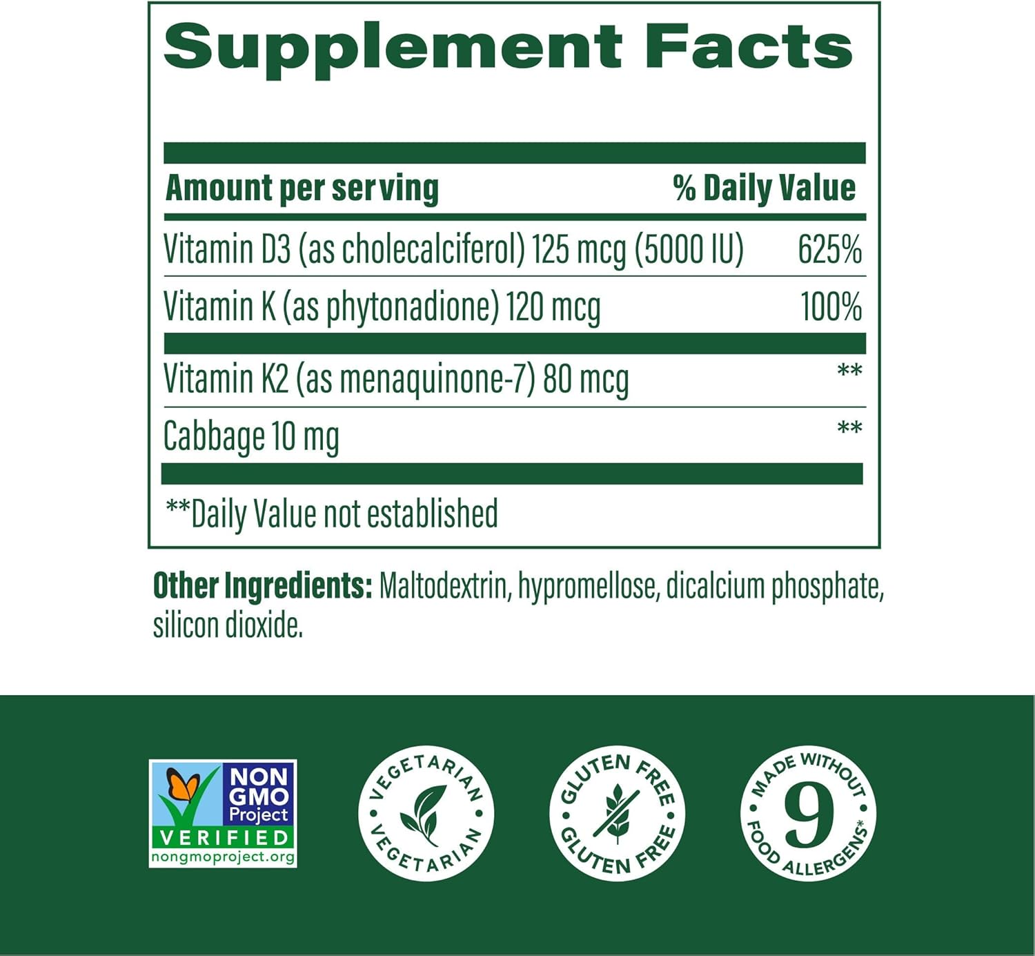 MegaFood Vitamina D3 5000 UI con Vitamina K2 - 60 Cápsulas Vegetarianas