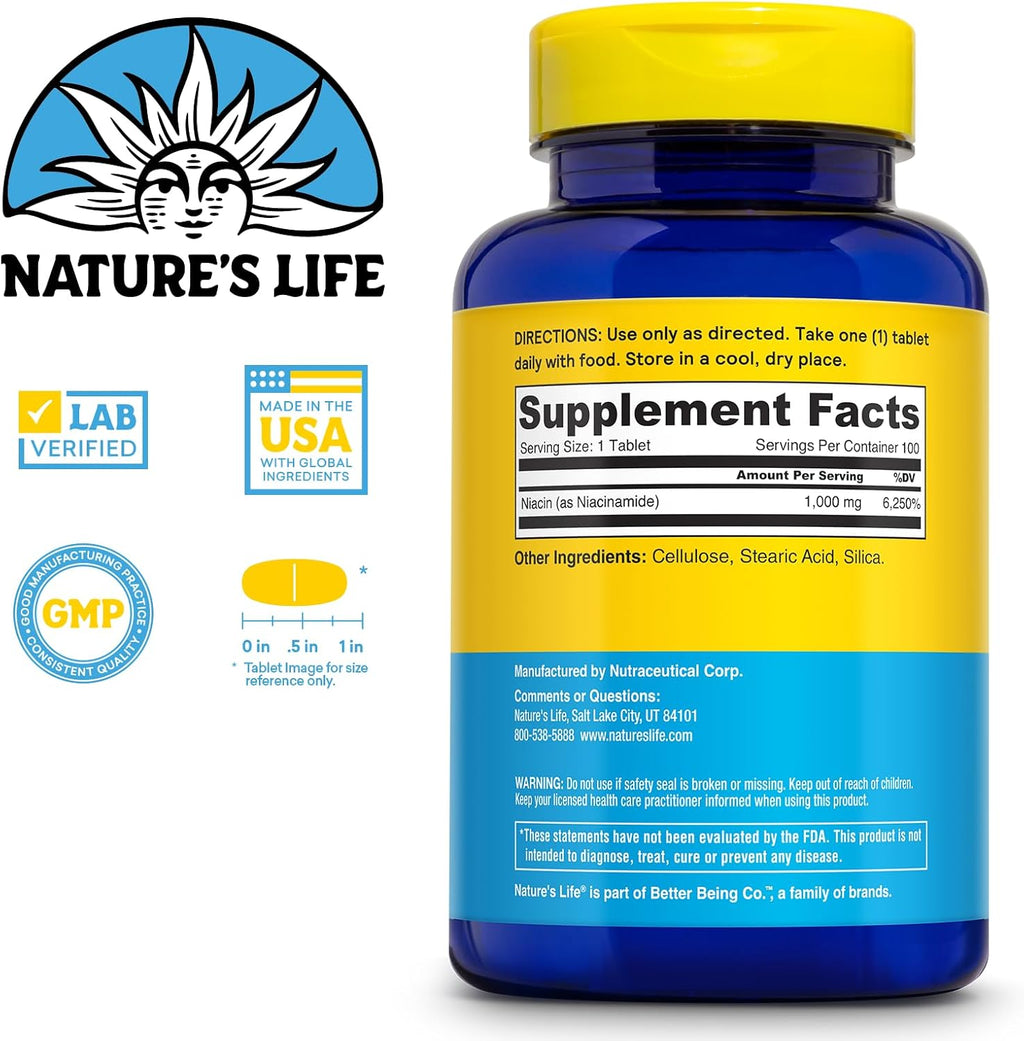Nature's Life Niacinamida 1000 mg, 100 comprimidos