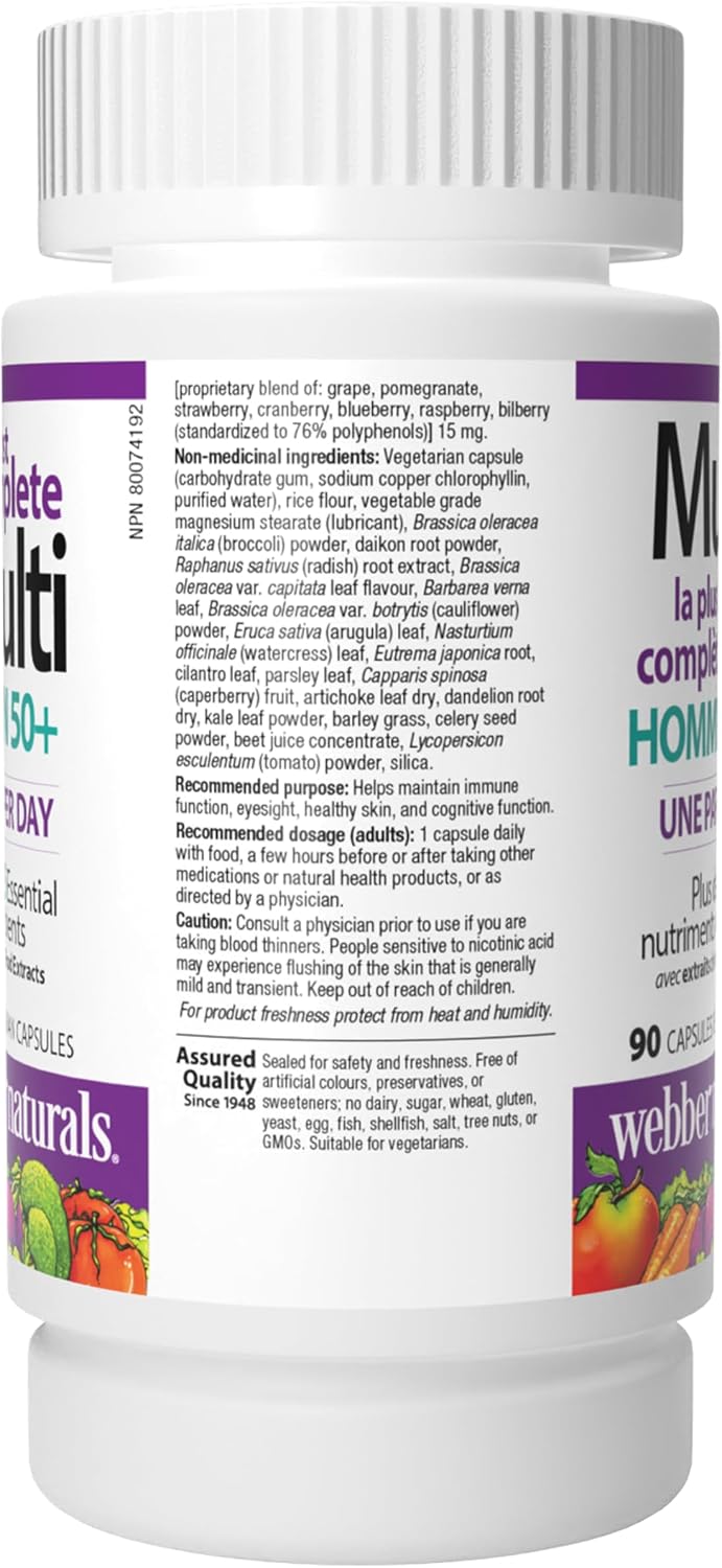 Webber Naturals Men's 50+ Most Complete Multi, 90 Cápsulas Vegetarianas