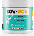 NovaFerrum Bow Wow | Suplemento multifuncional 18 en 1 con hierro para perros | Apoyo sanguíneo para anemia | Glucosamina | Probióticos | Antioxidantes | Sabor a pollo | 90 masticables