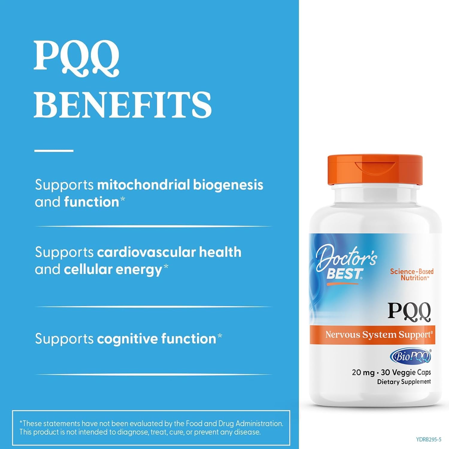 Doctor's Best PQQ con BioPQQ 20 mg - Pirroloquinolina Quinona para la salud cerebral y la energía mitocondrial - 30 cápsulas vegetales
