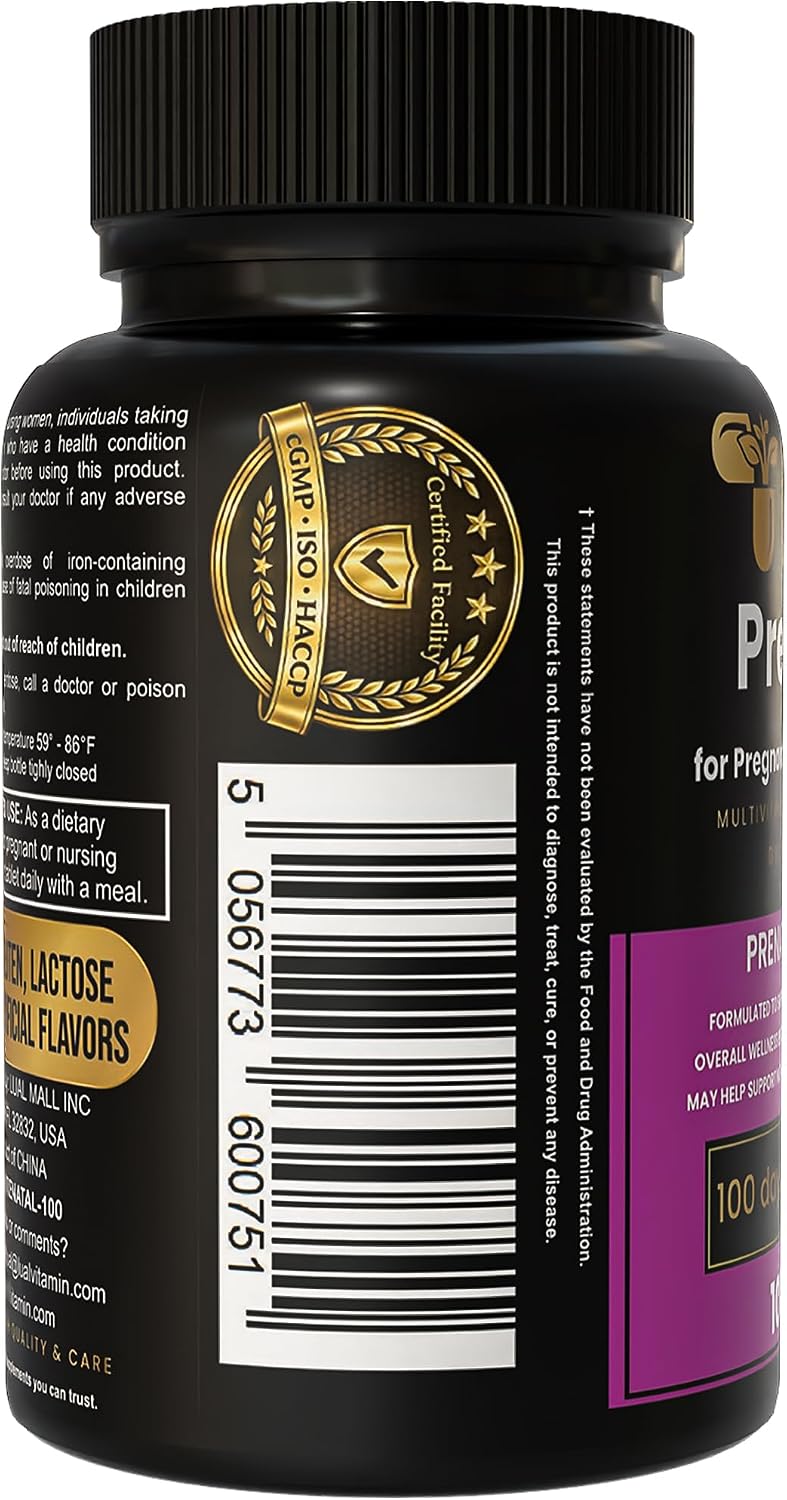 LUAL Multivitamínico Prenatal con Ácido Fólico y Hierro | 100 Comprimidos