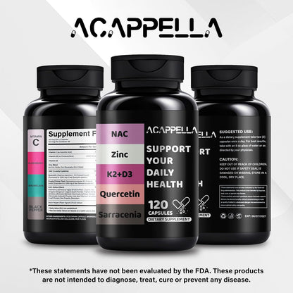 ACAPPELLA N-Acetil Cisteína (NAC) Complejo con Vitamina D3 K2, Zinc, Quercetina, Sarracenia, Saúco, Propóleo y Más - 120 Cápsulas