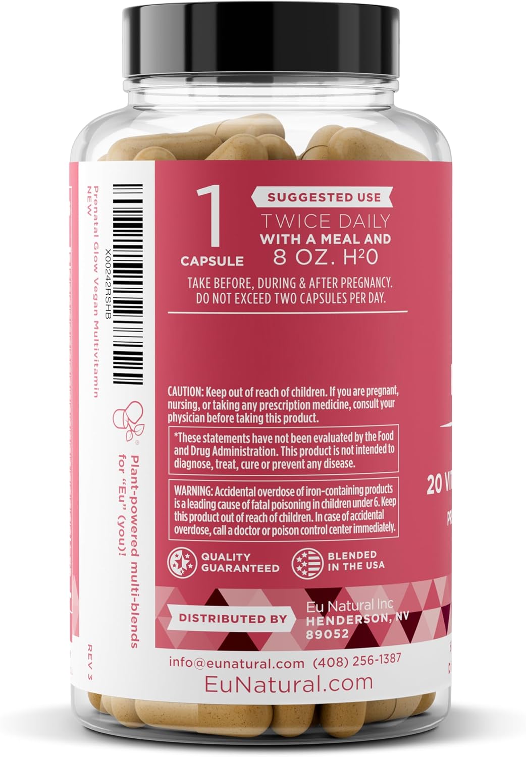 Eu Natural Glow Prenatal Vitamins - 20-en-1 Multivitamínico con Folato y DHA Vegano