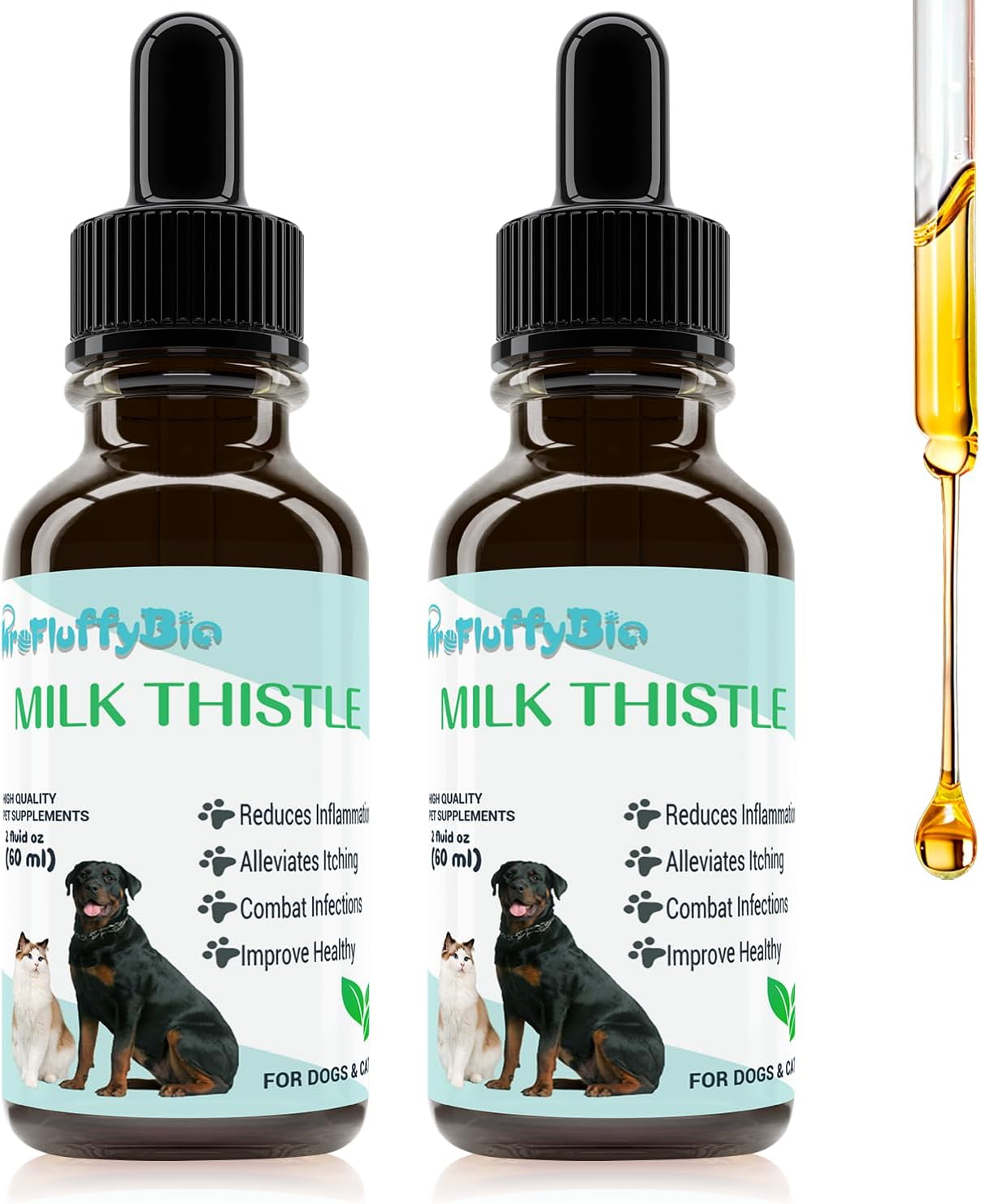 Cardo Mariano para Perros - Apoyo Hepático y Renal, con Aceite de Salmón de Alaska y Cúrcuma - Complemento Herbario Formulado por Veterinarios (2 Envases de 59 ml)