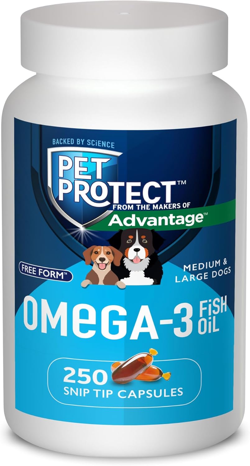 Suplemento de Omega-3 para Perros Medianos y Grandes, Mezcla de Fórmula Libre Propia, Apoya la Respuesta Inflamatoria Normal, Cápsulas Snip-Tip (250 unidades)