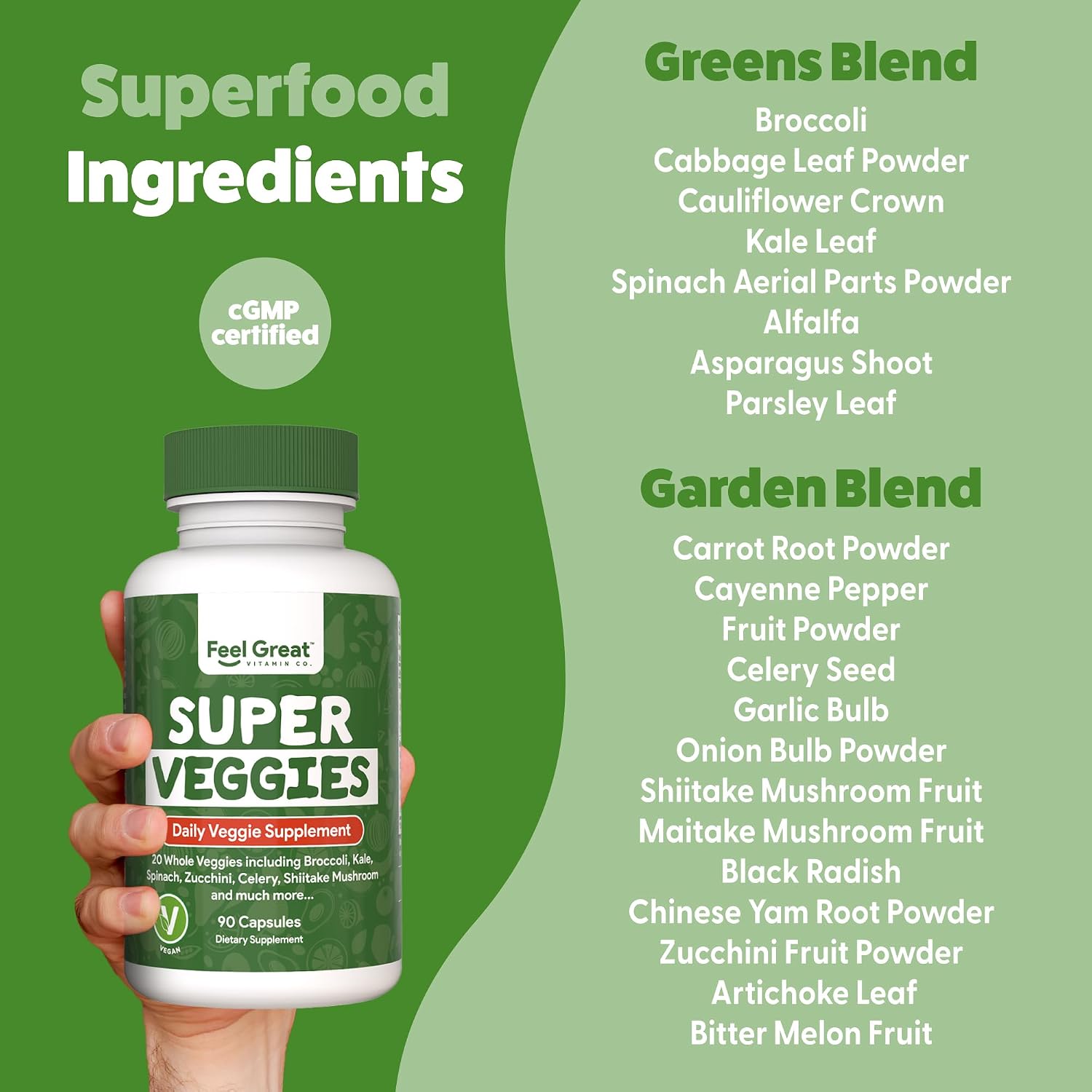 Feel Great Fruit and Vegetable Supplements - 20+ Super Reds & Greens, 180 Comprimidos (2 Envases de 90)