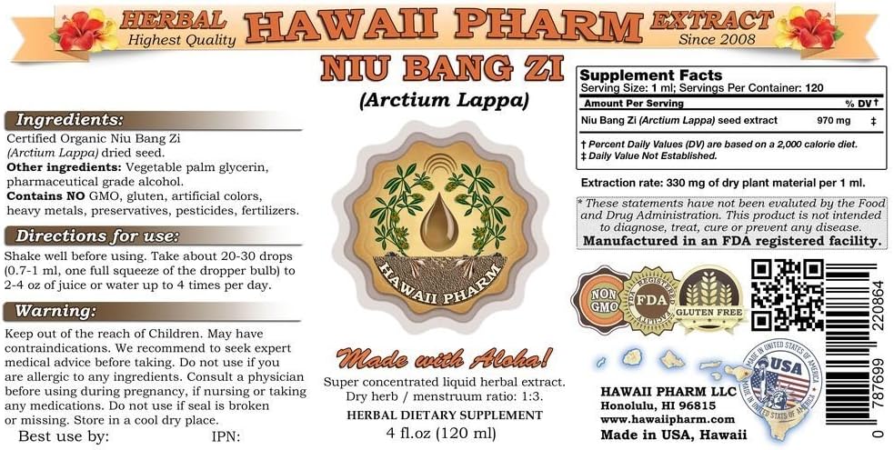 Liquid Extract of NIU Bang Zi (Burdock) - Arctium Lappa Seed - Herbal Supplement - 4 fl oz (118 ml)