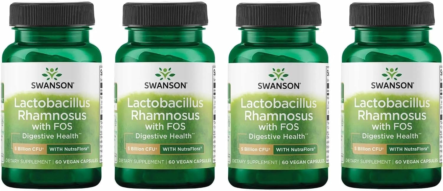 Swanson Lactobacillus Rhamnosus con FOS - 5 mil millones UFC - 60 Cápsulas Veganas