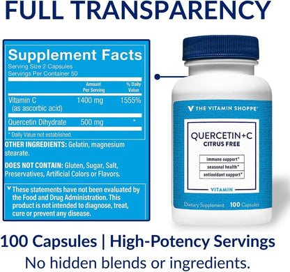The Vitamin Shoppe Quercetina + C Sin – Aumentar la absorción de hierro no hemo (presente en alimentos vegetales). – Image 8
