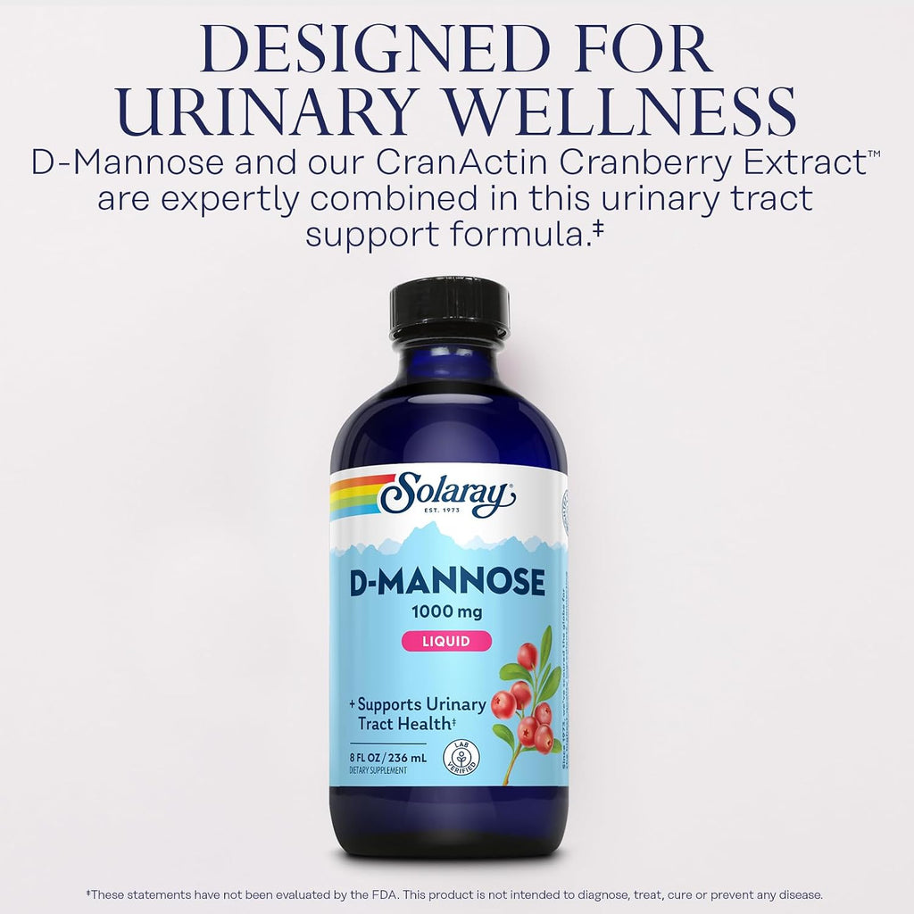 SOLARAY D-Mannosa 1000 mg Fórmula Líquida con Extracto de Arándano CranActin - Suplemento de D-Mannosa y Arándano con Vitamina C - 237 ml