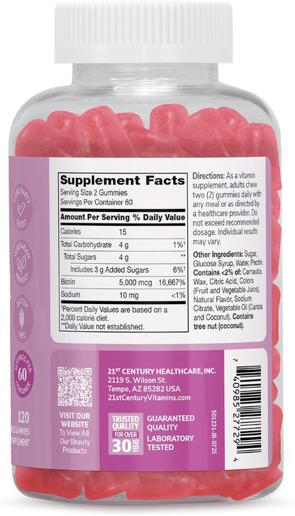 Gominolas de Biotina 5000 mcg - 21st Century – La biotina contribuye al funcionamiento normal del sistema nervioso. – Image 2