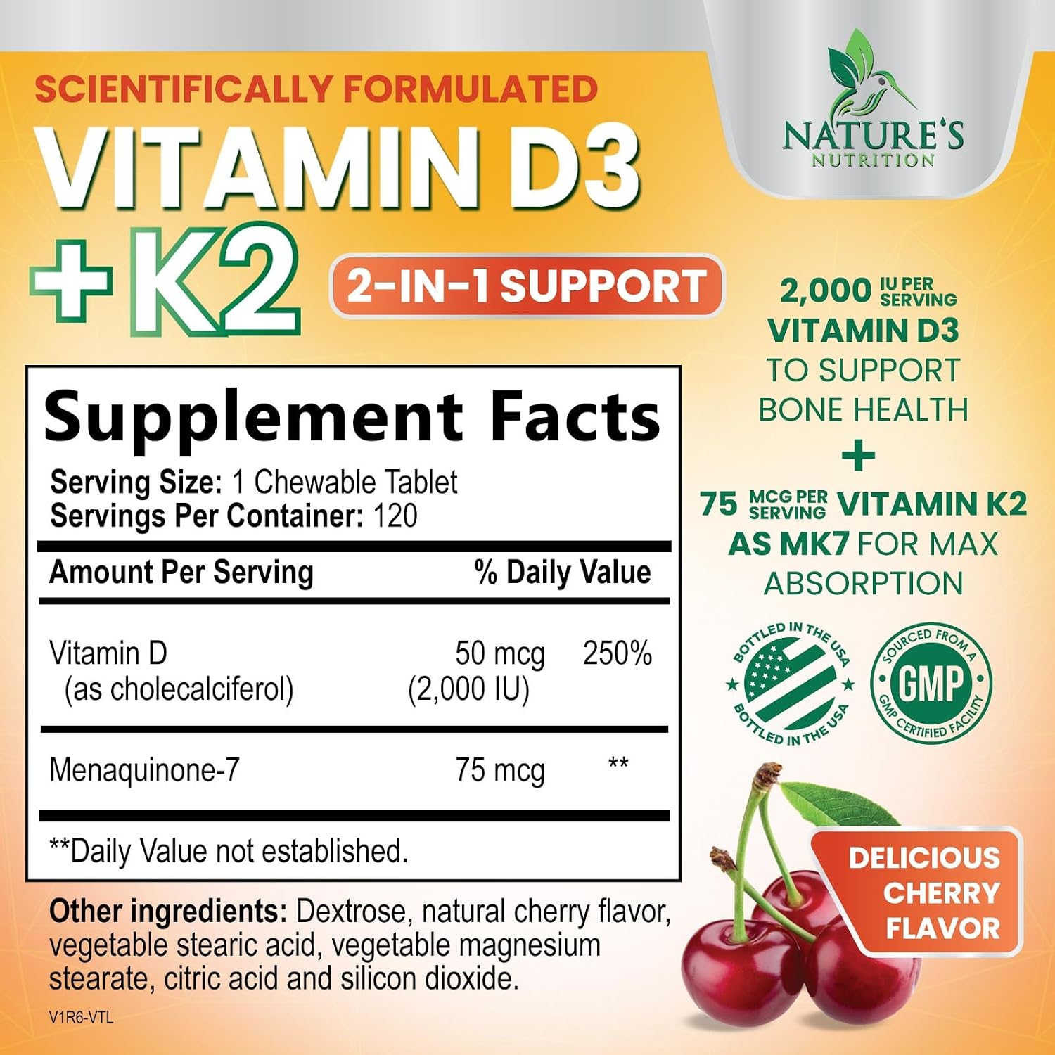 Vitamina D3 K2 2000 UI con MK-7 - Masticable Sabor Berry - 120 Comprimidos
