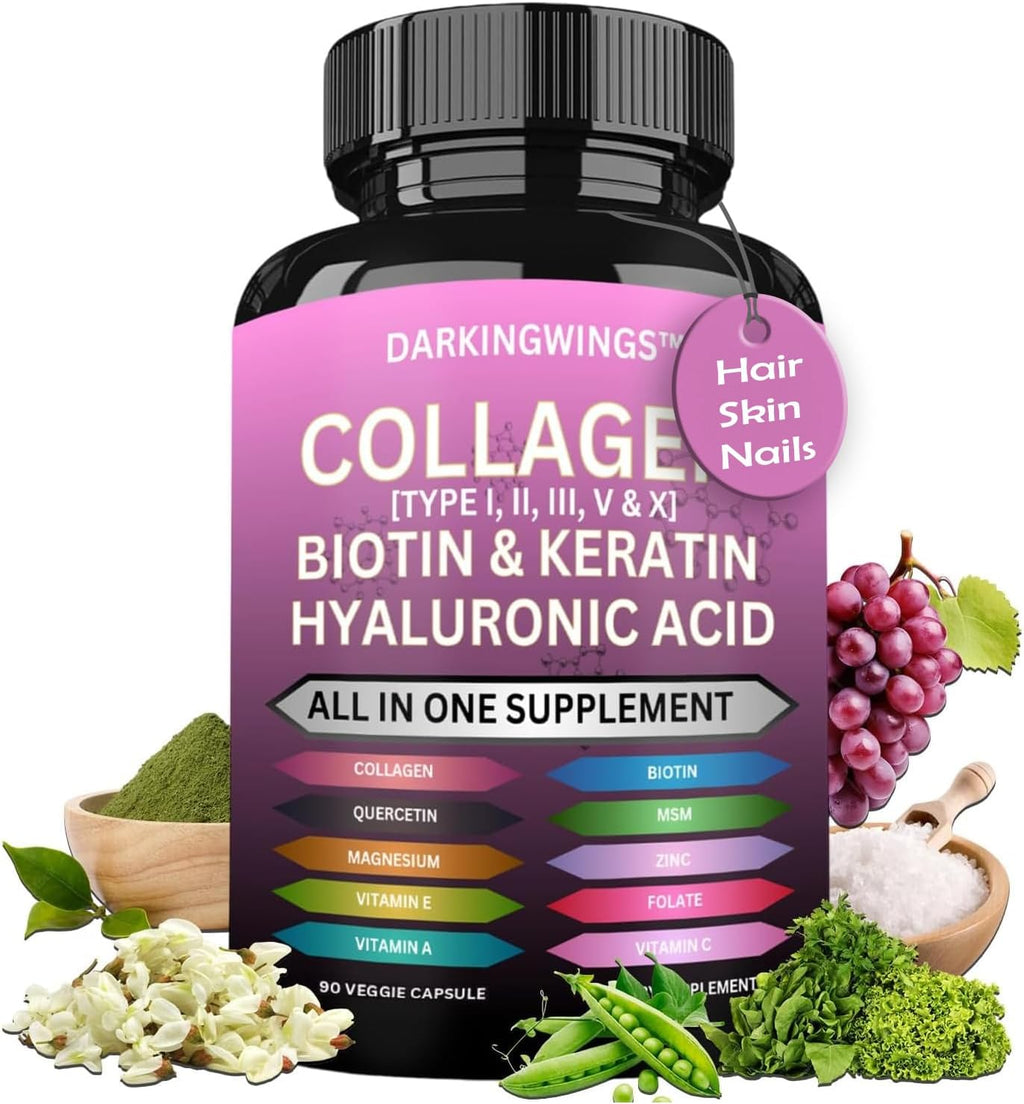 Darkingwings Multi Collagen Pills - Complejo de Colágeno con Biotina, Keratina y Ácido Hialurónico