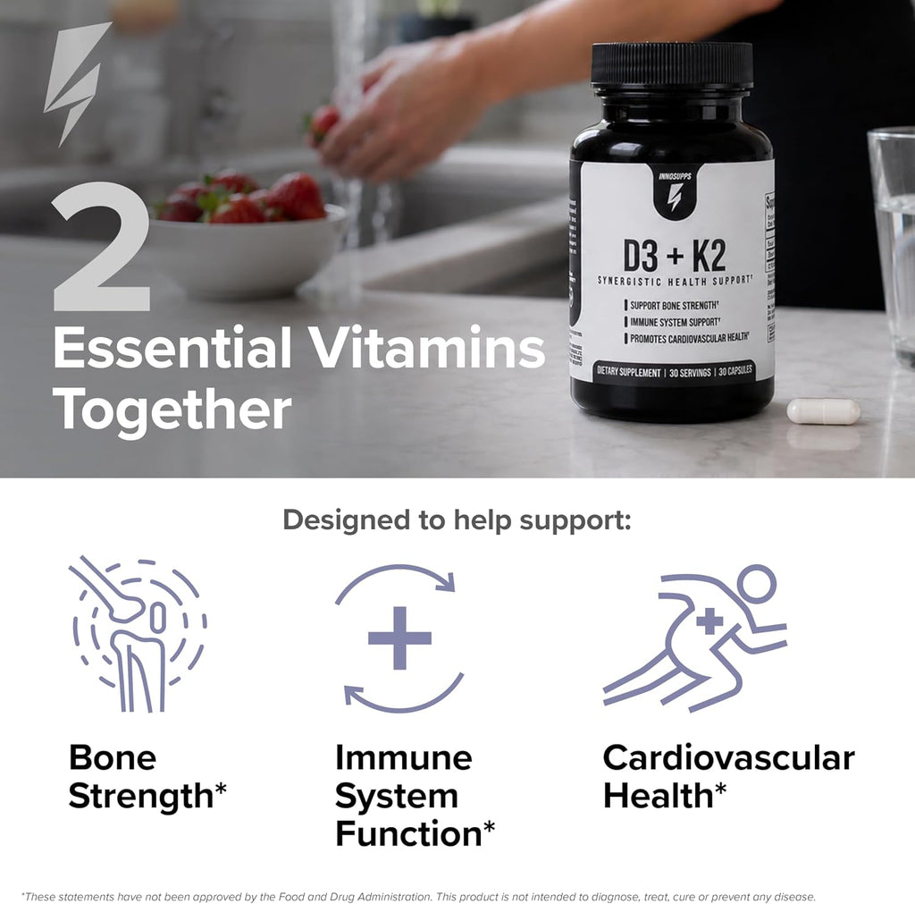 Inno D3+K2 - Vitamina D3, K2 y Magnesio (30 Cápsulas)