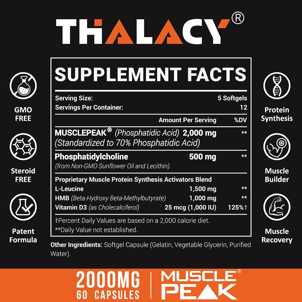 Thalacy 2000mg Ácido Fosfatídico Liposomal (PA) - Suplemento para Aumento de Masa Muscular, Síntesis de Proteínas mTOR, Fuerza, 10 sobres