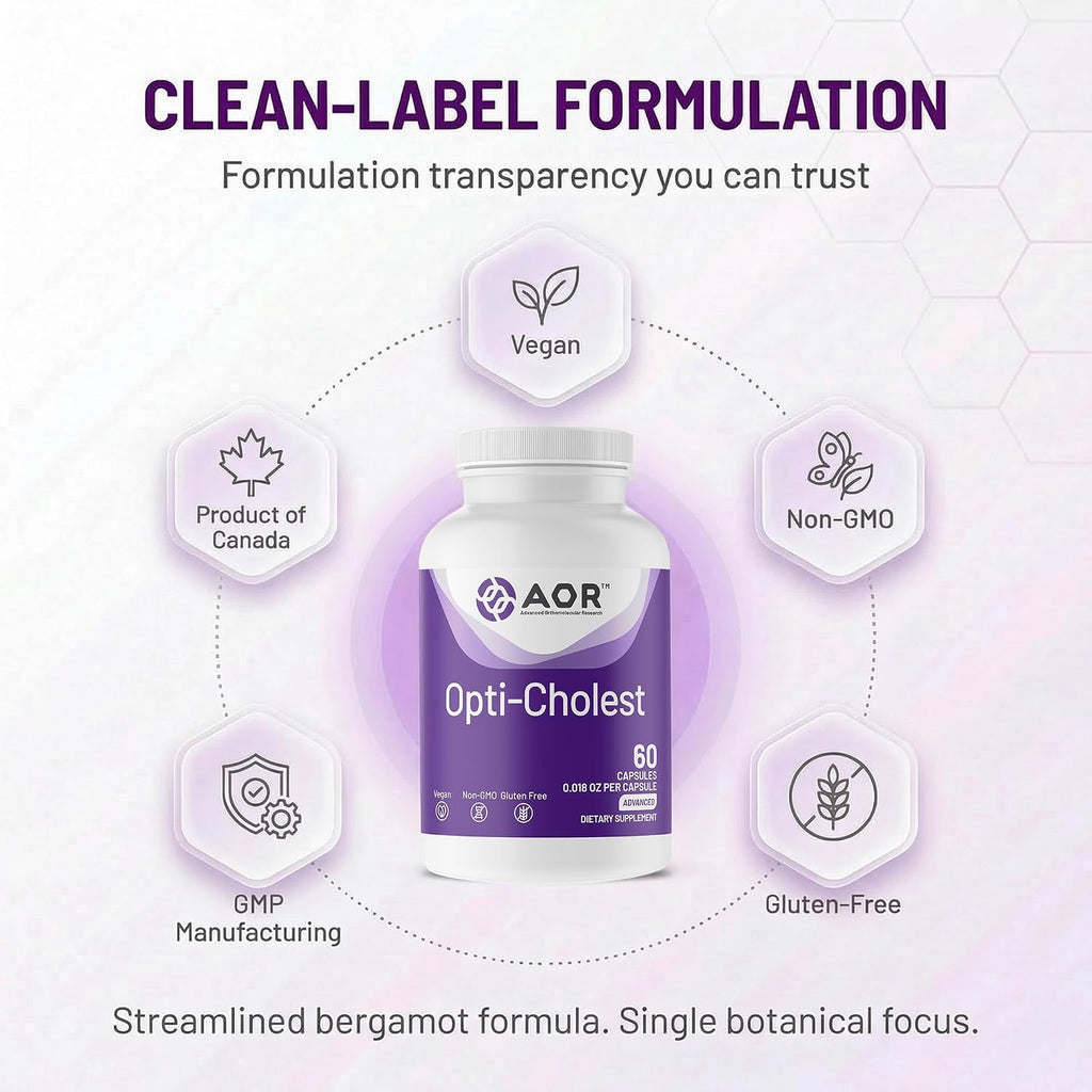 AOR Opti-Cholest Extracto de Bergamota 1000 mg – 60 Cápsulas Veganas – 30 Días