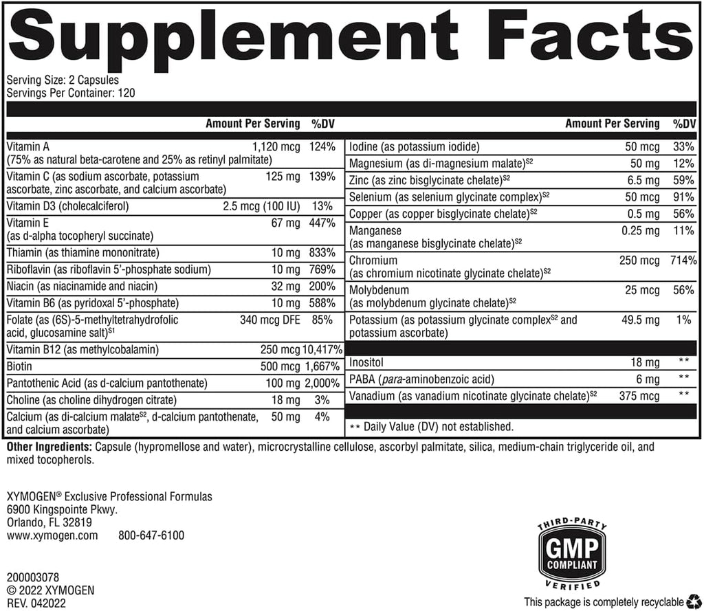 XYMOGEN ActivNutrients Iron-Free - Multivitamin without Iron for Wellness - Energy Production and Immune Support - Antioxidant Activity - Gluten-Free and Dairy-Free - 240 Tablets