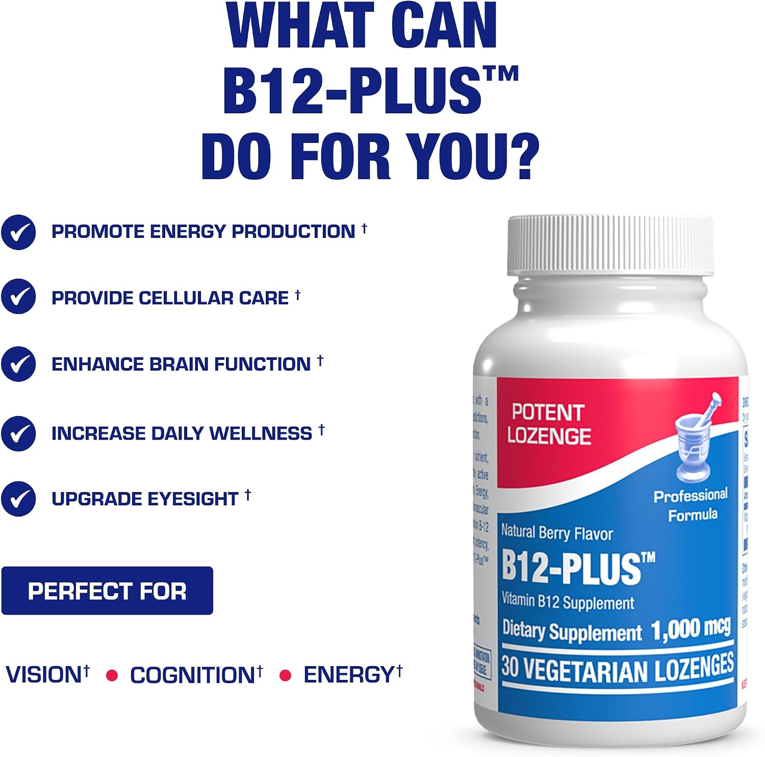 Vitamina B12 Metilcobalamina 1000 mcg - Comprimidos Sublinguales Sabor a Bayas Silvestres - 30 Unidades