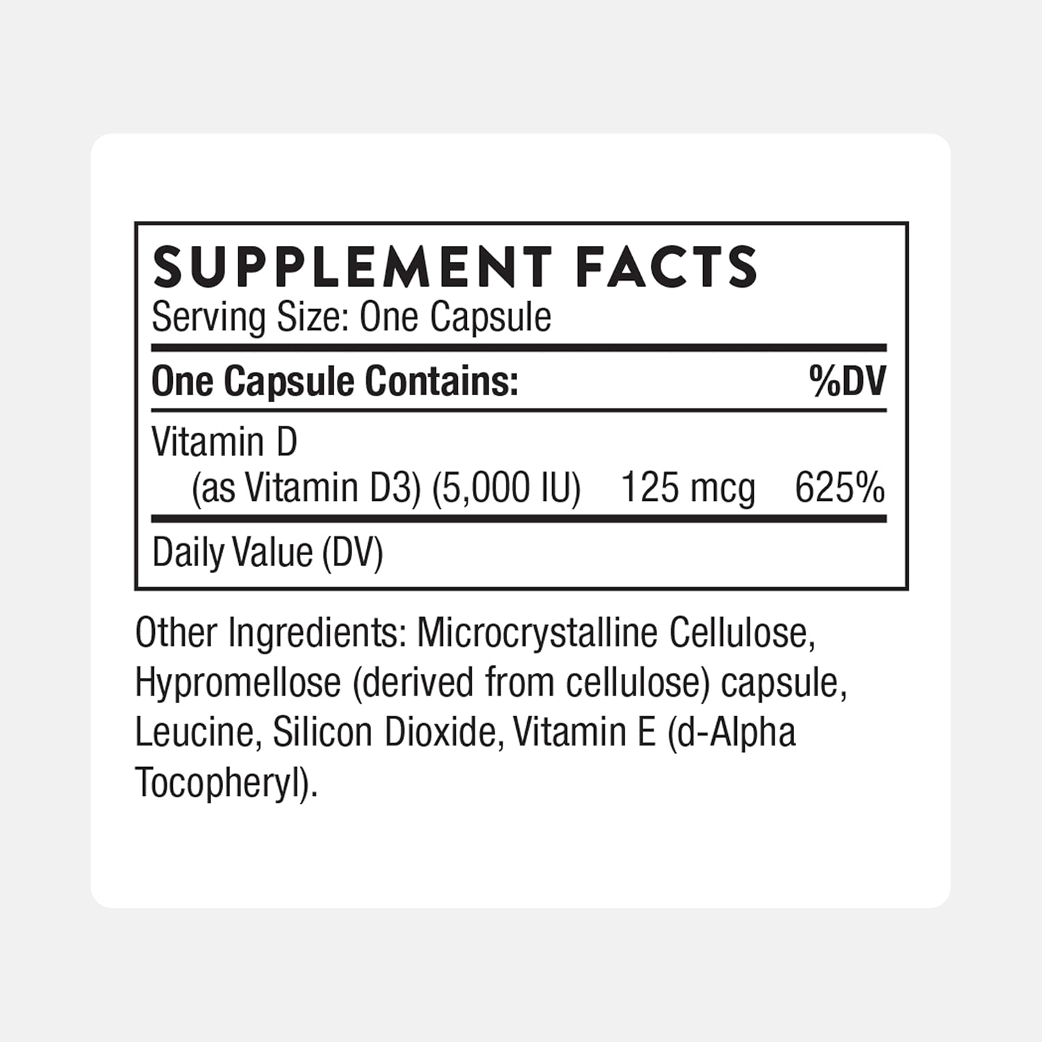 THORNE - Vitamina D-5,000 - Suplemento de Vitamina D3 - 60 Cápsulas