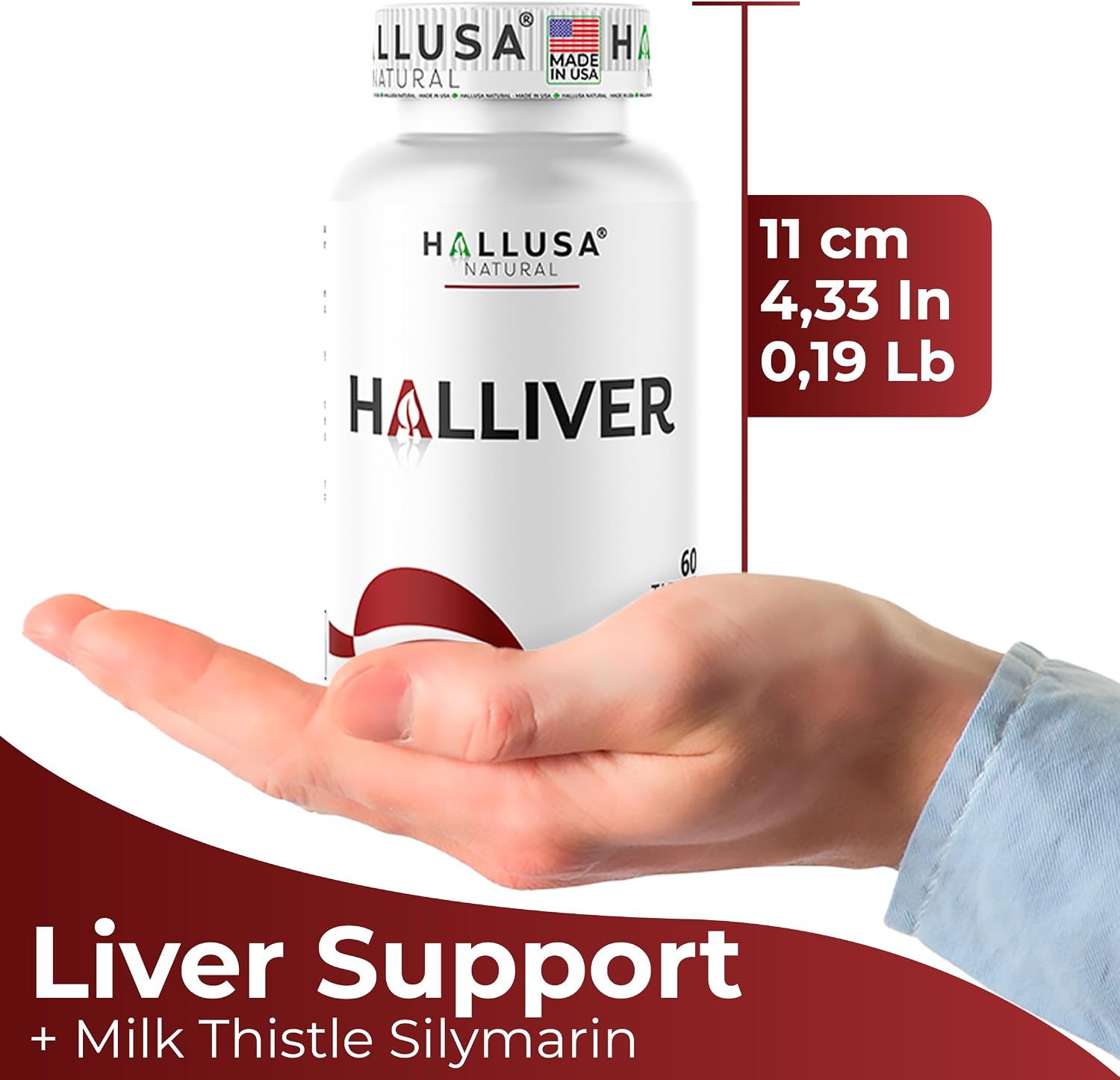 Hallusa Natural Suplemento para la Salud Hepática con Cardo Mariano, Complejo B y Alcachofa - 60 Comprimidos