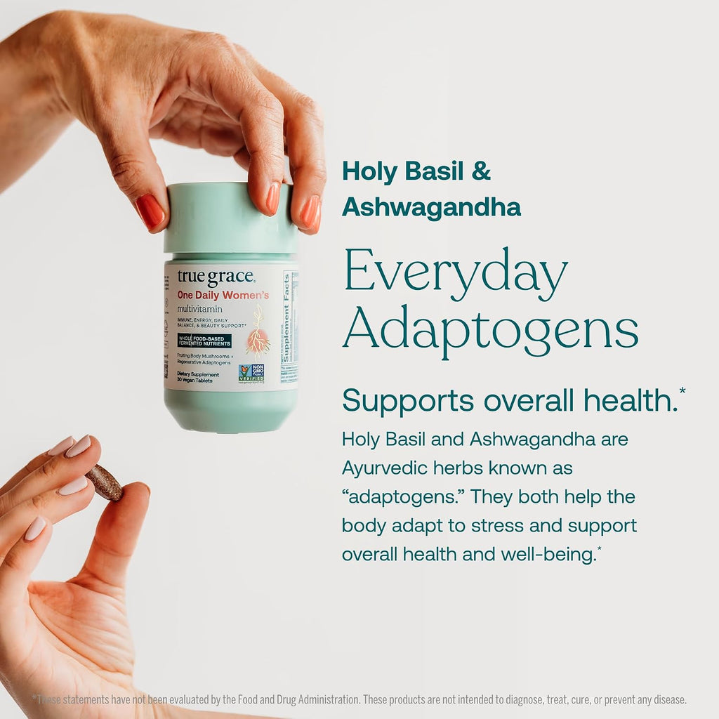 True Grace One Daily Women’s Multivitamin - Multivitamínico Diario para Mujeres con Minerales Fermentados, Adaptógenos y Hongos Orgánicos - 90 Comprimidos Veganos