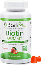 BariSlim Biotina 5000 mcg Gomitas - Suplemento de Biotina para el Cabello, Piel y Uñas - Fácil Digestión - Sabor Fresa Natural - 90 Gomitas