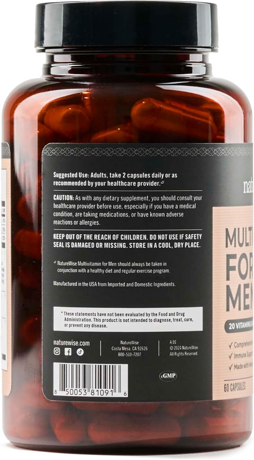 NatureWise Multivitamínico para Hombres - Suplemento Diario con Vitaminas, Minerales y Hierbas - Energía, Rendimiento, Inmunidad - 60 Cápsulas (1 Mes)