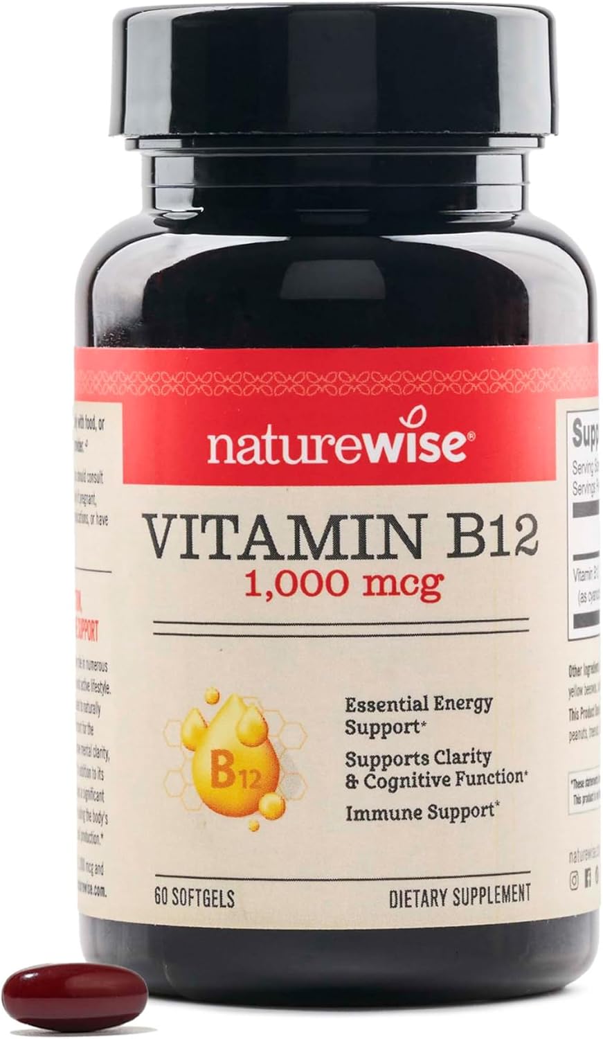 NatureWise Vitamina B12 1000 mcg - Complemento Alimenticio para el Metabolismo Energético y la Salud del Sistema Nervioso - 60 Cápsulas Blandas