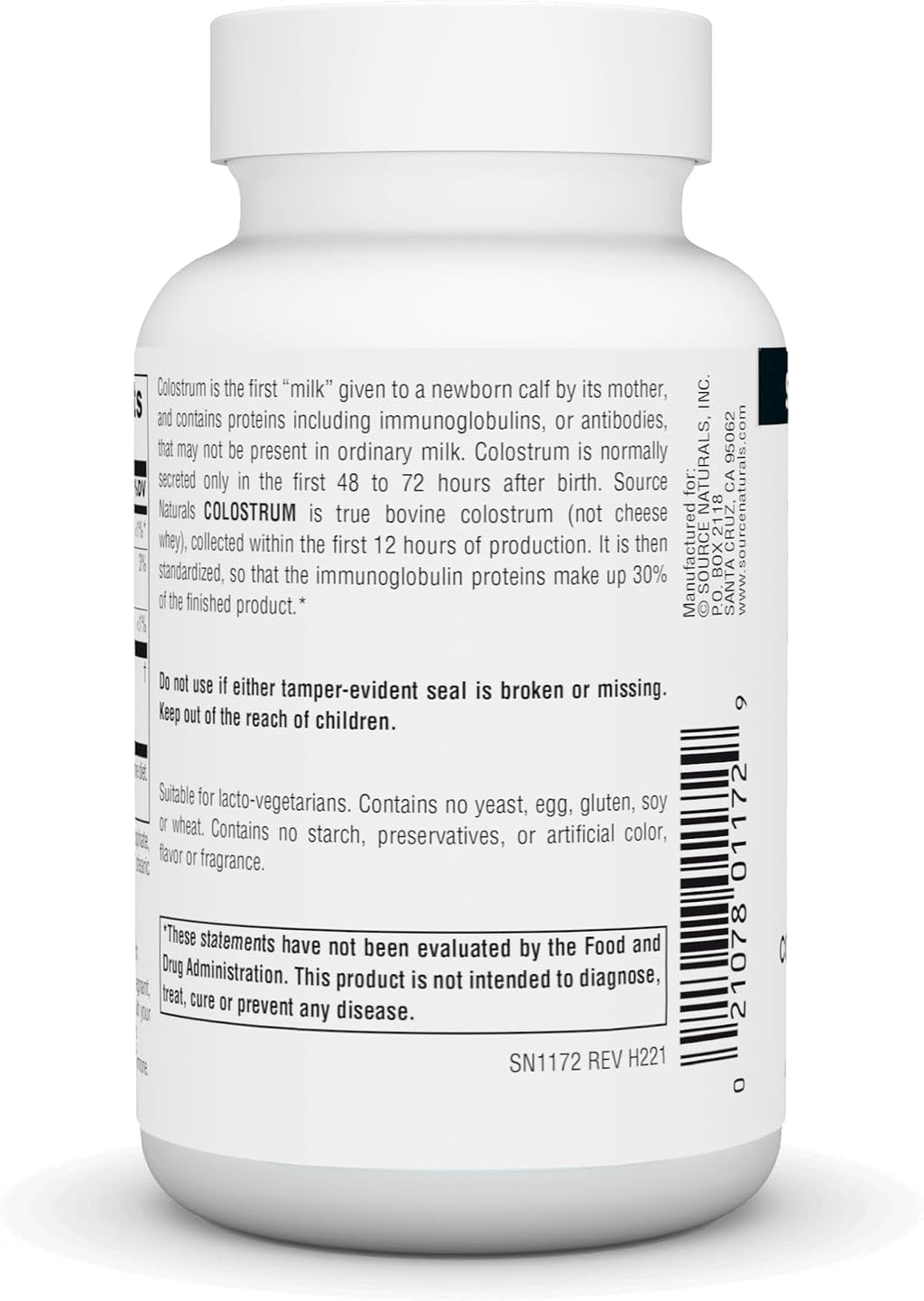 Source Naturals Colostrum con 30% de Inmunoglobulinas - 60 Comprimidos