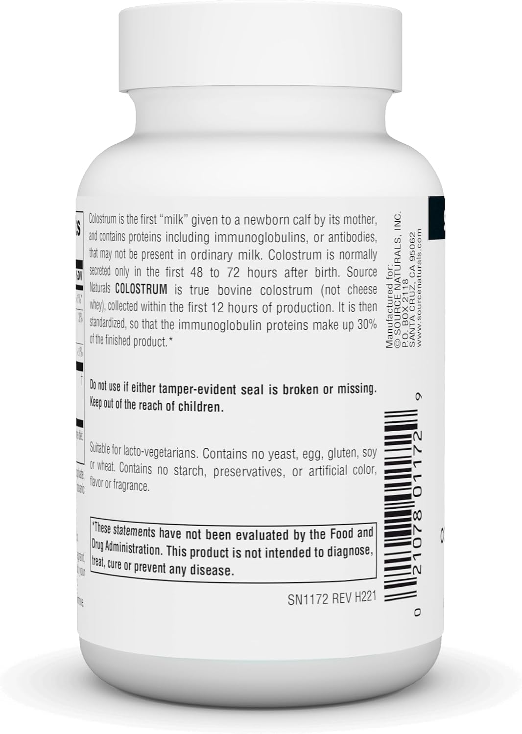 Source Naturals Colostrum con 30% de Inmunoglobulinas - 60 Comprimidos
