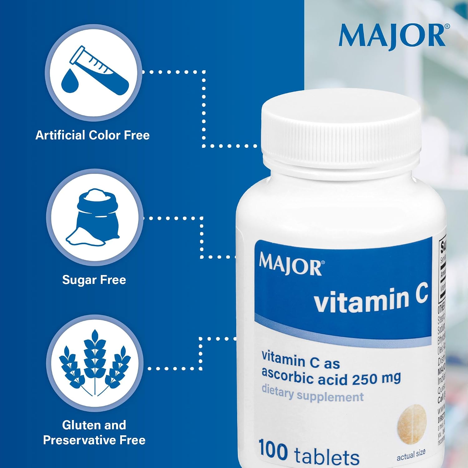 MAJOR Vitamina C 250 mg - Complemento Alimenticio - 100 Comprimidos (2 Paquetes)