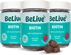 BeLive Biotin Gominolas - Vitaminas para Cabello, Piel y Uñas con A, C, D, E, B12, Zinc, Folato e Inositol - 5 Paquetes (300 Gominolas) - Sabor Fresa