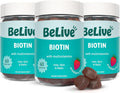 BeLive Biotin Gummies - Vitaminas para Piel, Cabello y Uñas con A, C, D, E, B12, Zinc, Folato e Inositol - 3 Paquetes