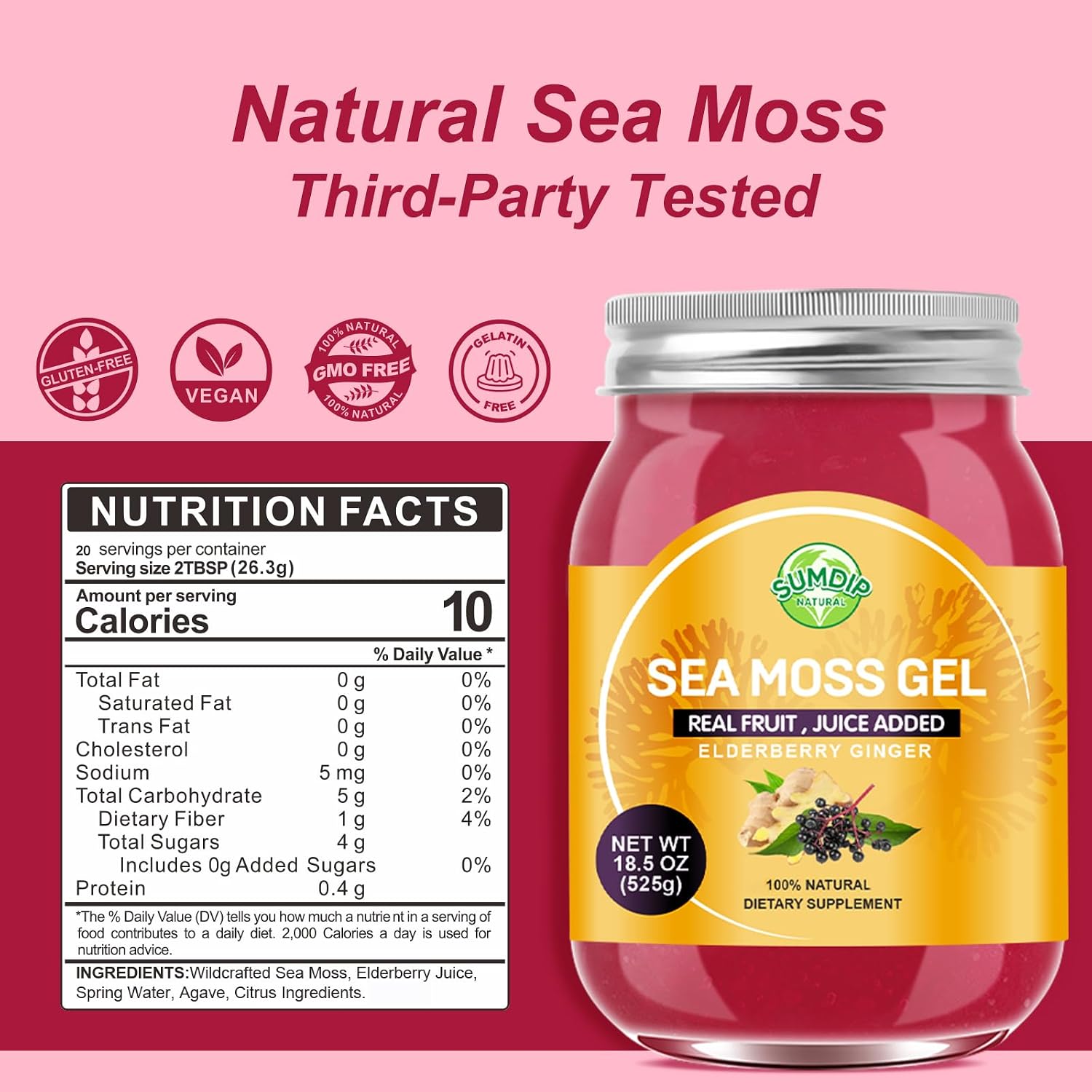 Gel de Seamoss Irlandés Silvestre con Saúco y Jengibre - SumDIP - 524g