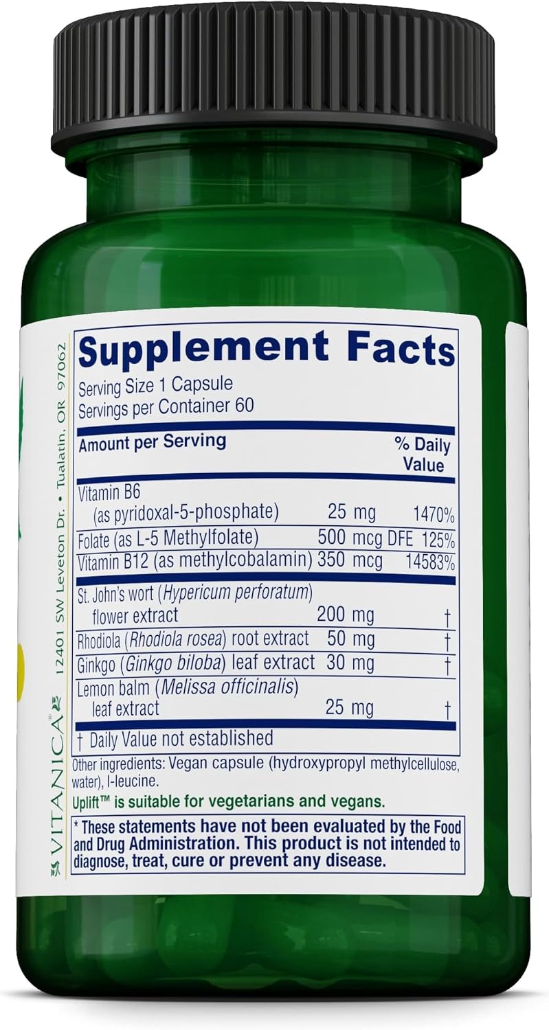 Vitanica Uplift, Apoyo Emocional y Estado de Ánimo, Vegano, 60 Cápsulas