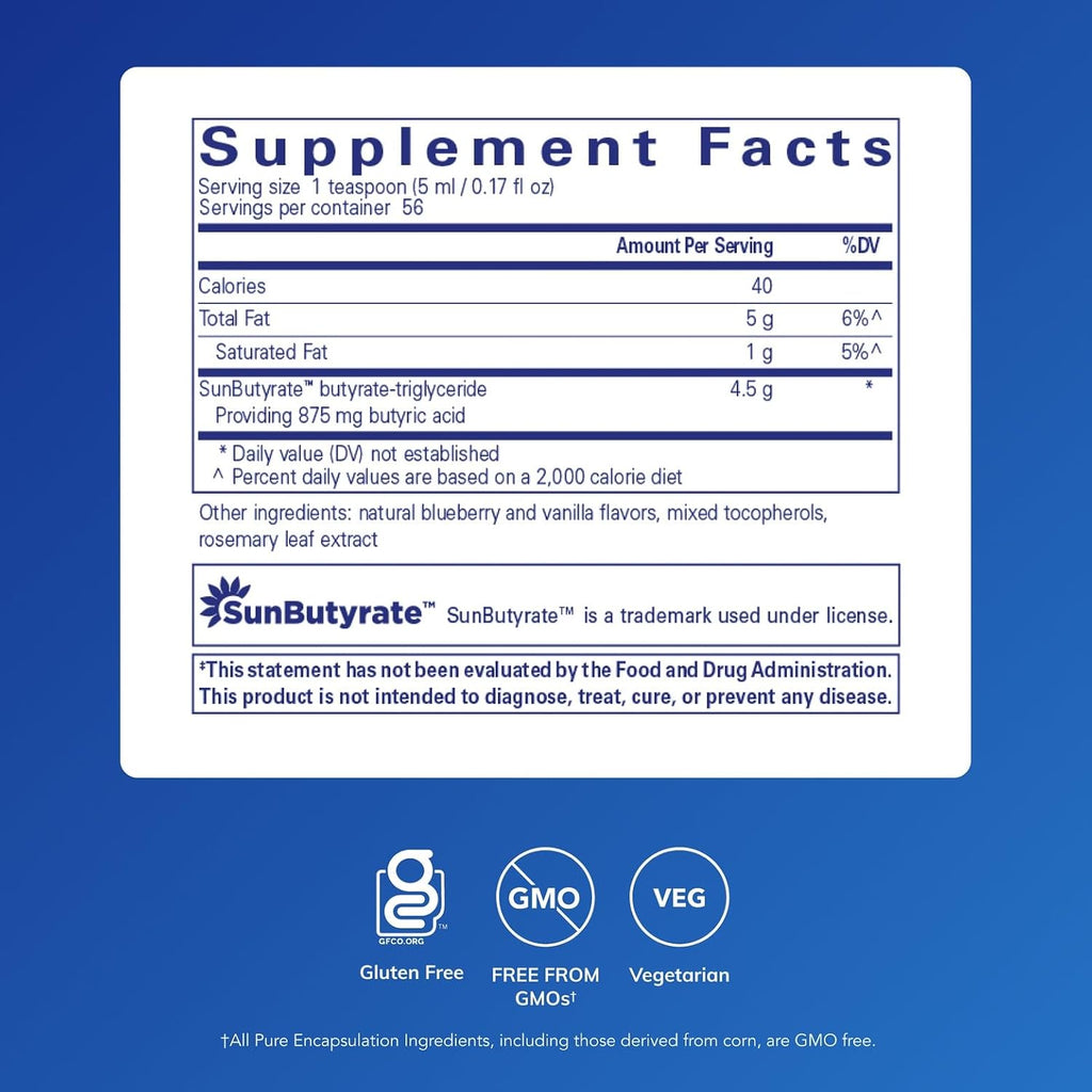 Pure Encapsulations SunButyrate-TG Líquido - 280 ml - Complemento alimenticio de butirato