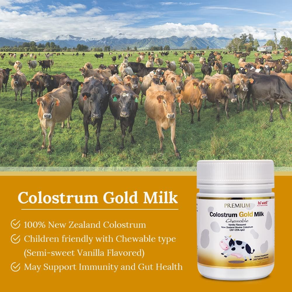 HI WELL Calostro Oro Premium Alimentado con Pasto 200 Comprimidos