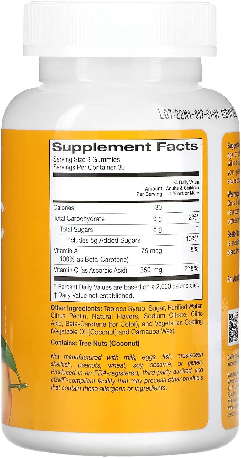 California Gold Nutrition Vitamin C Gummies, Sabor Naranja Natural, Sin Gelatina, 90 Gominolas, 2 Paquetes