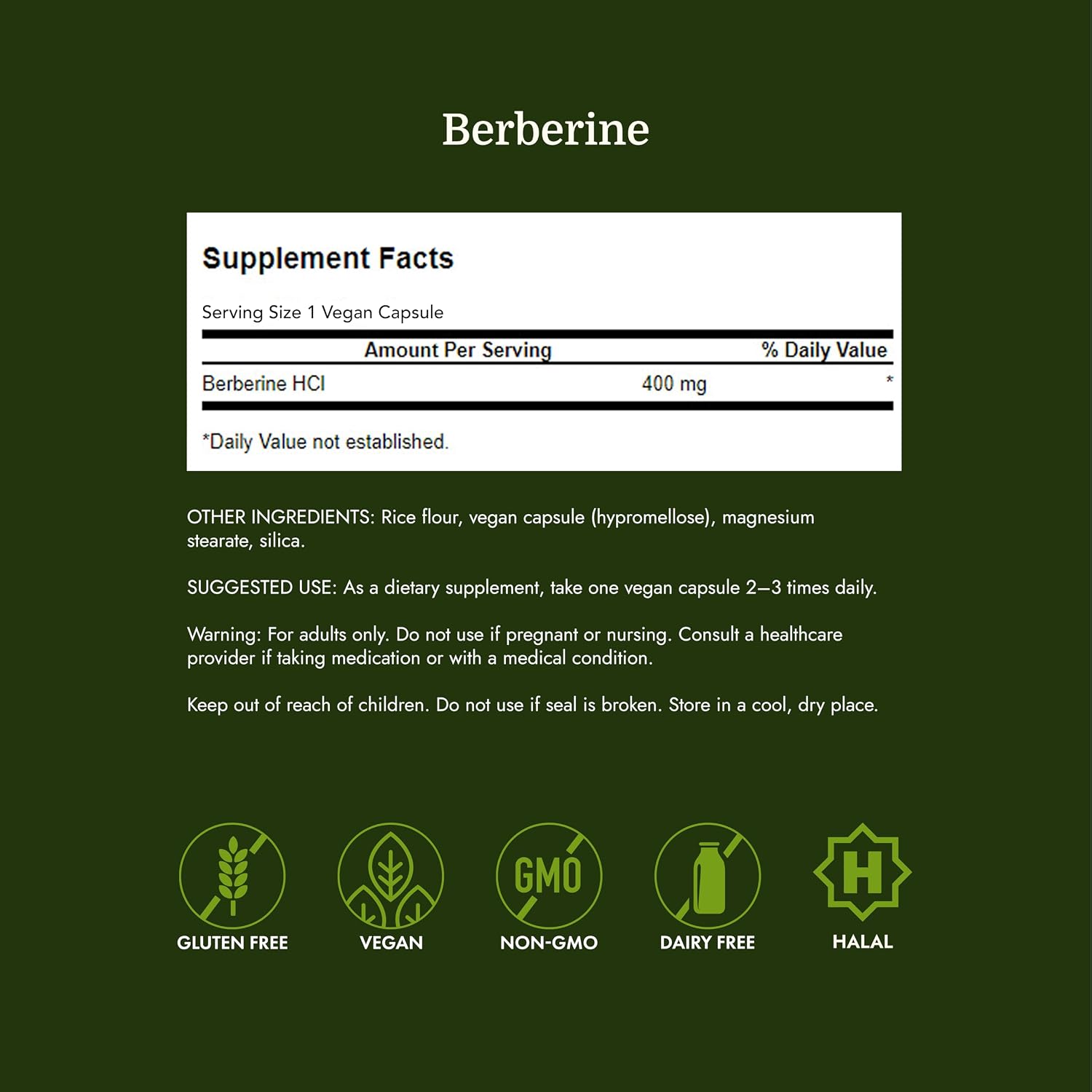 Swanson Berberine HCl 400 mg - 60 Cápsulas Veganas