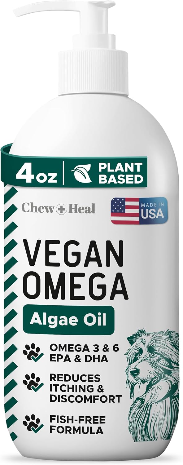 Vegan Omega 3 Oil for Dogs - 8 oz of Fish Free Algae Oil for Healthy Skin and Coat - Made with Omega 3 and 6 Fatty Acids, EPA, DHA, and DPA - Made in the USA