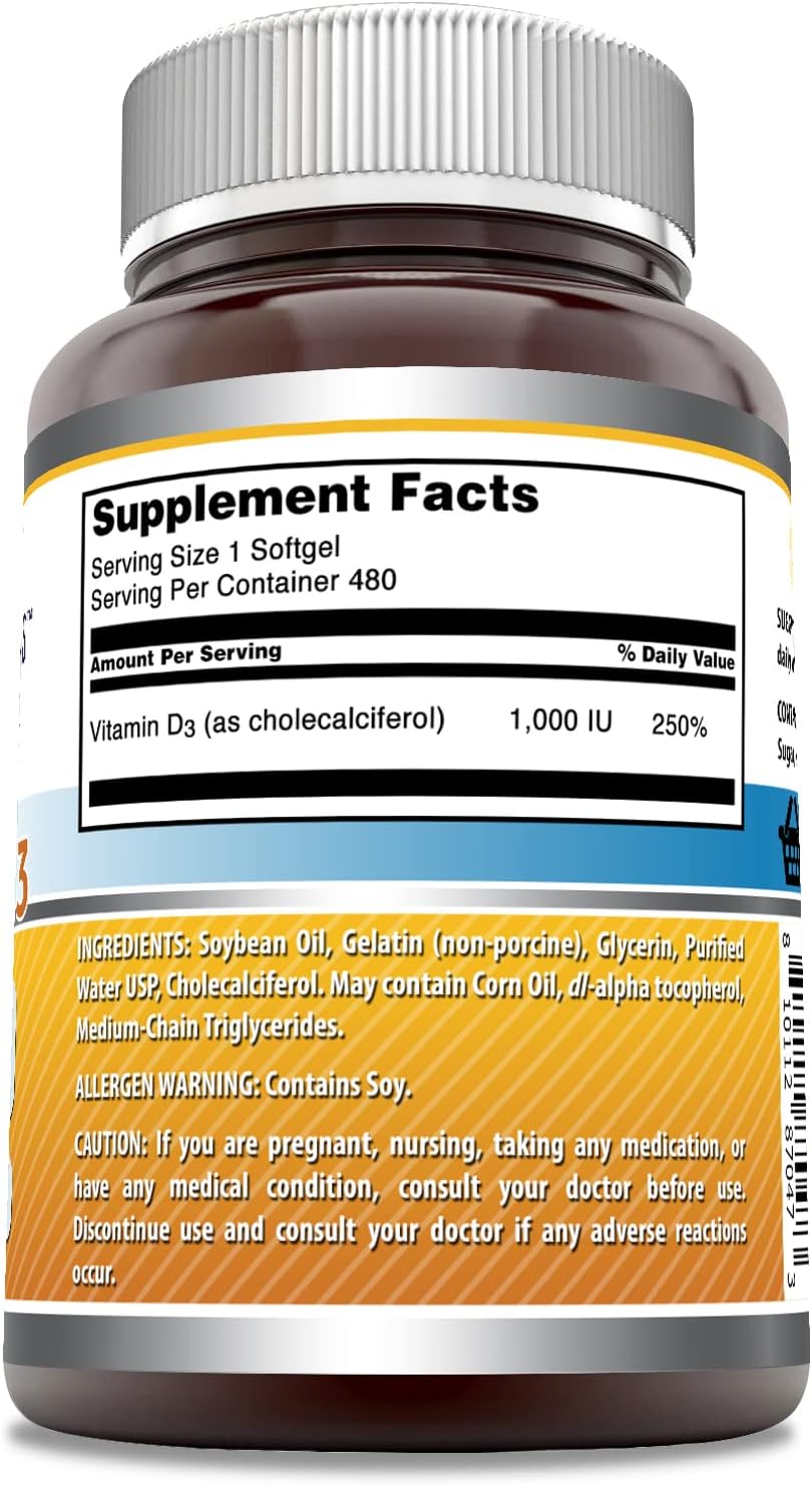 Amazing Formulas Vitamina D3 1000 IU - 480 Cápsulas Blandas