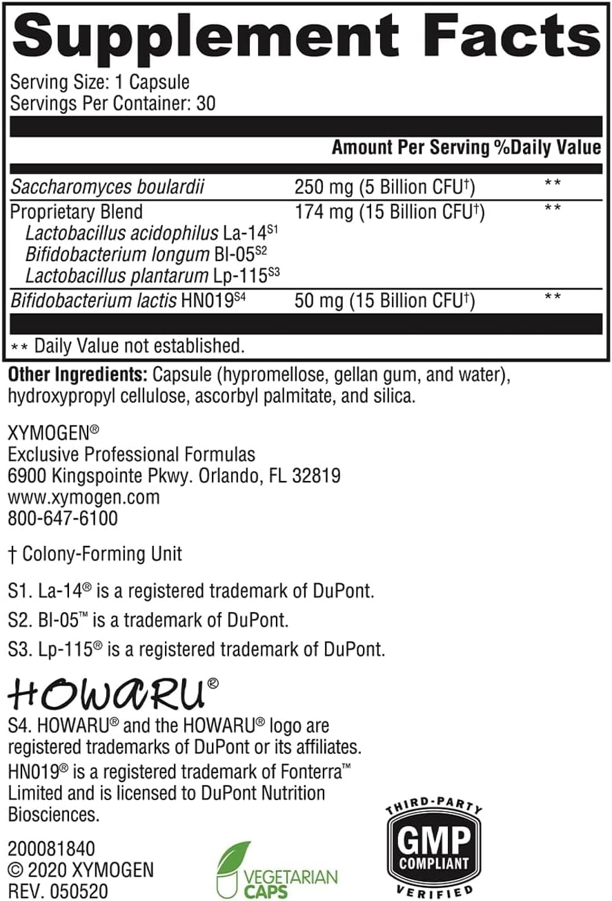 XYMOGEN ProbioMax Sb 35B - 35 Mil Millones UFC Probiótico para la Salud Digestiva - Saccharomyces Boulardii - Vegetal, No-GMO y Sin Gluten - 30 Cápsulas