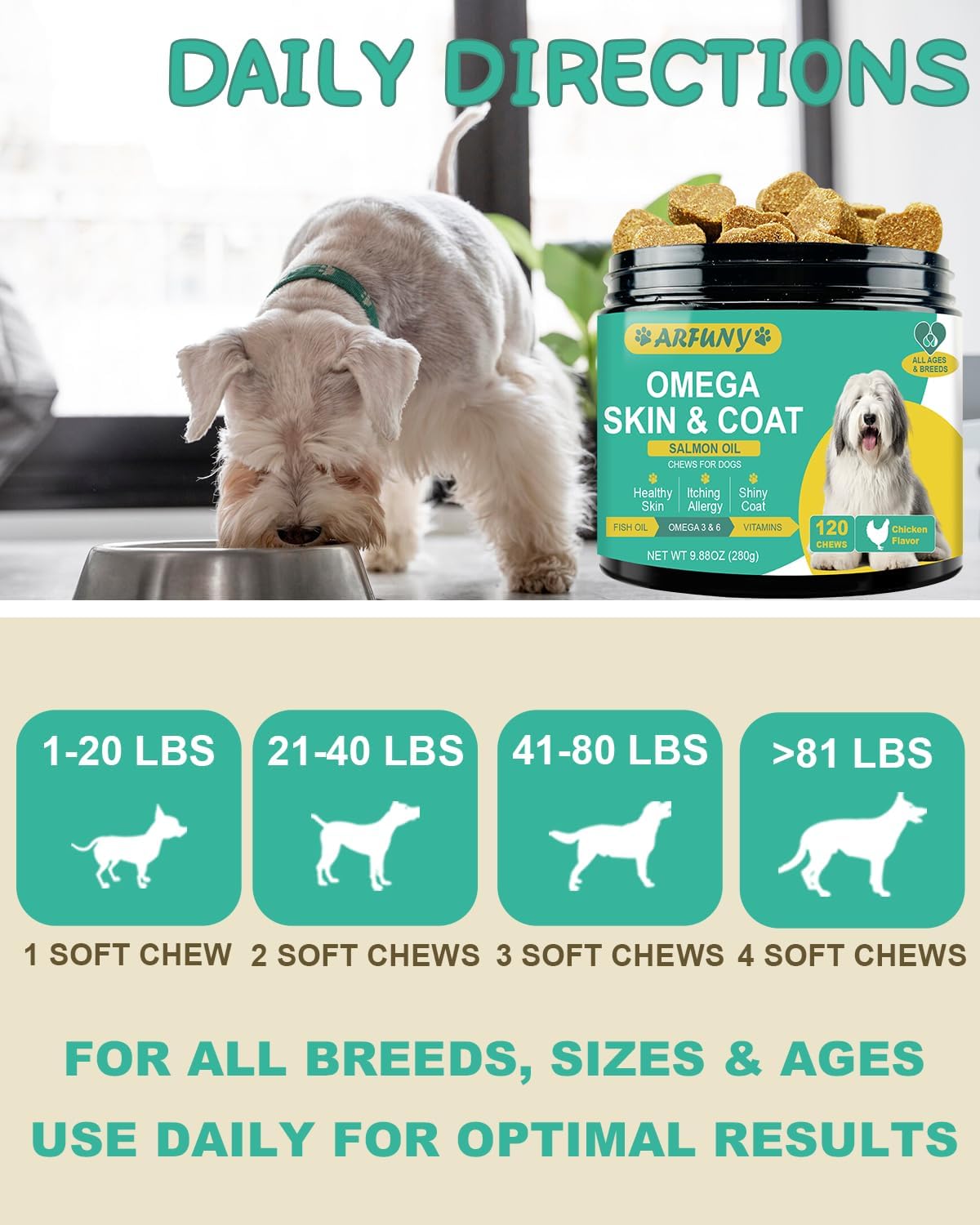 Omega 3 para Perros - 120 Chews de Aceite de Salmón con Vitaminas
