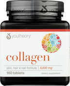 Youtheory Advanced Collagen con Vitamina C - 6,000 mg de Péptidos de Colágeno Hidrolizado - 160 Tabletas