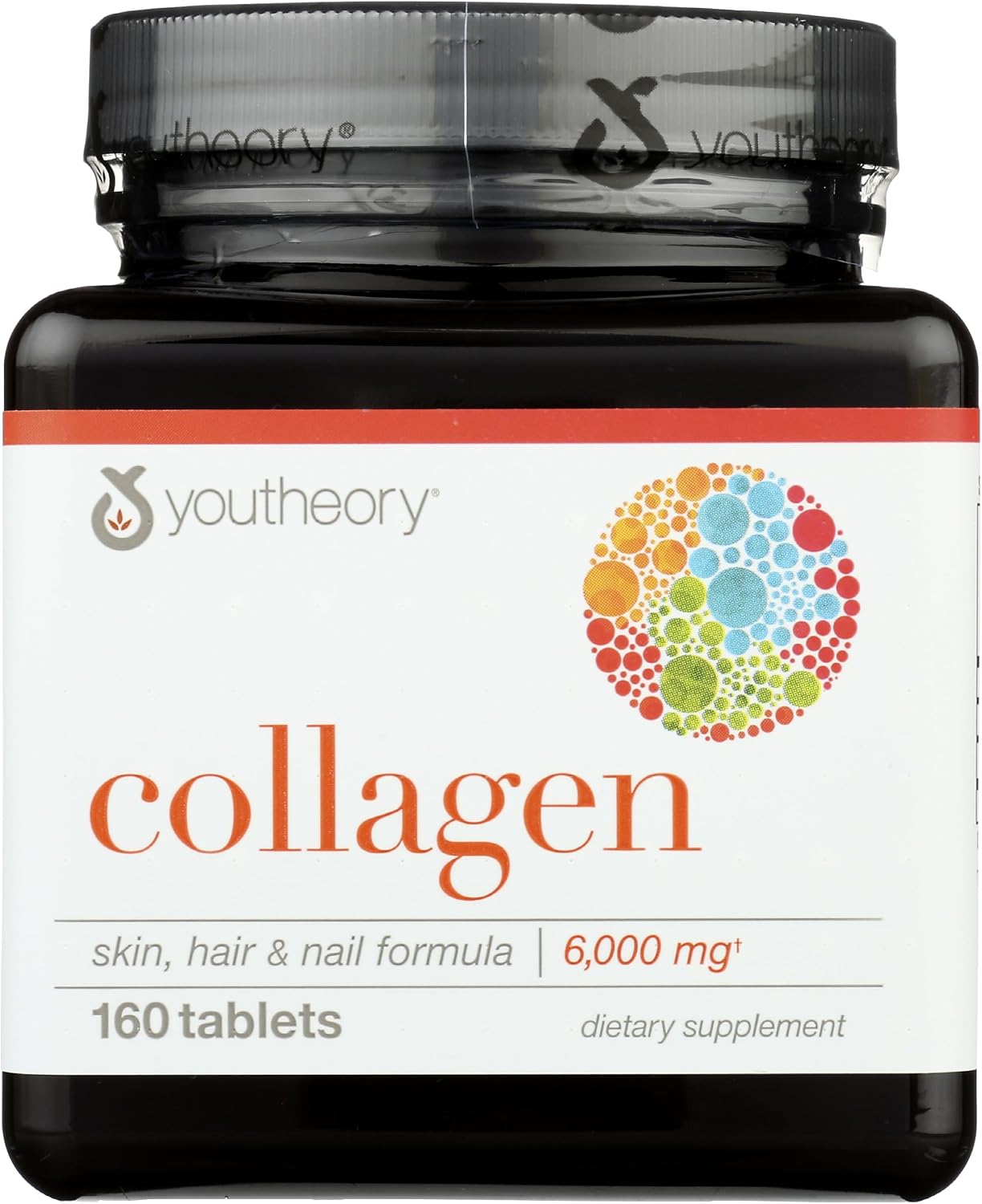 Youtheory Advanced Collagen con Vitamina C - 6,000 mg de Péptidos de Colágeno Hidrolizado - 160 Tabletas