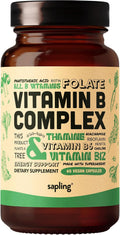 Sapling Complejo B Vegano - Mezcla de Alimentos Integrales con Vitaminas B1, B2, B3, B5, B6, B7, Folato, B12 - 60 Cápsulas